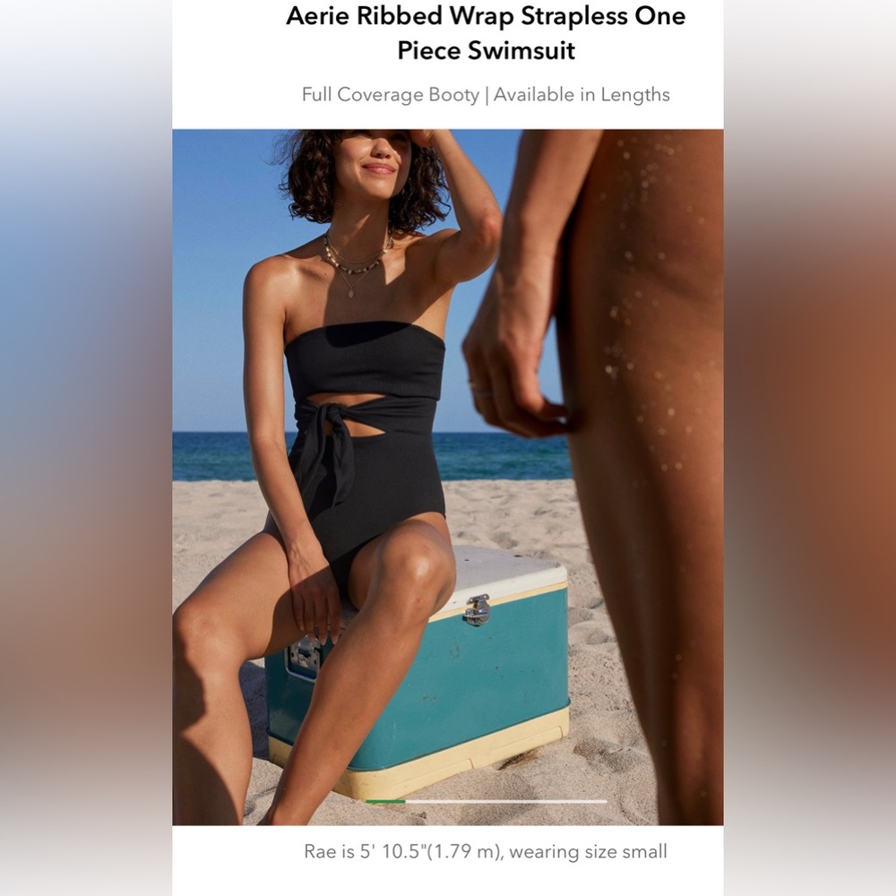 Aerie Ribbed Wrap Black One Piece Swimsuit